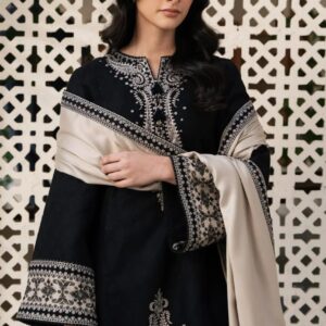 JAZMIN - 3PC DHANAK EMBROIDERED SHIRT WITH DHANAK EMBROIDERED SHAWL AND TROUSER - VL1202